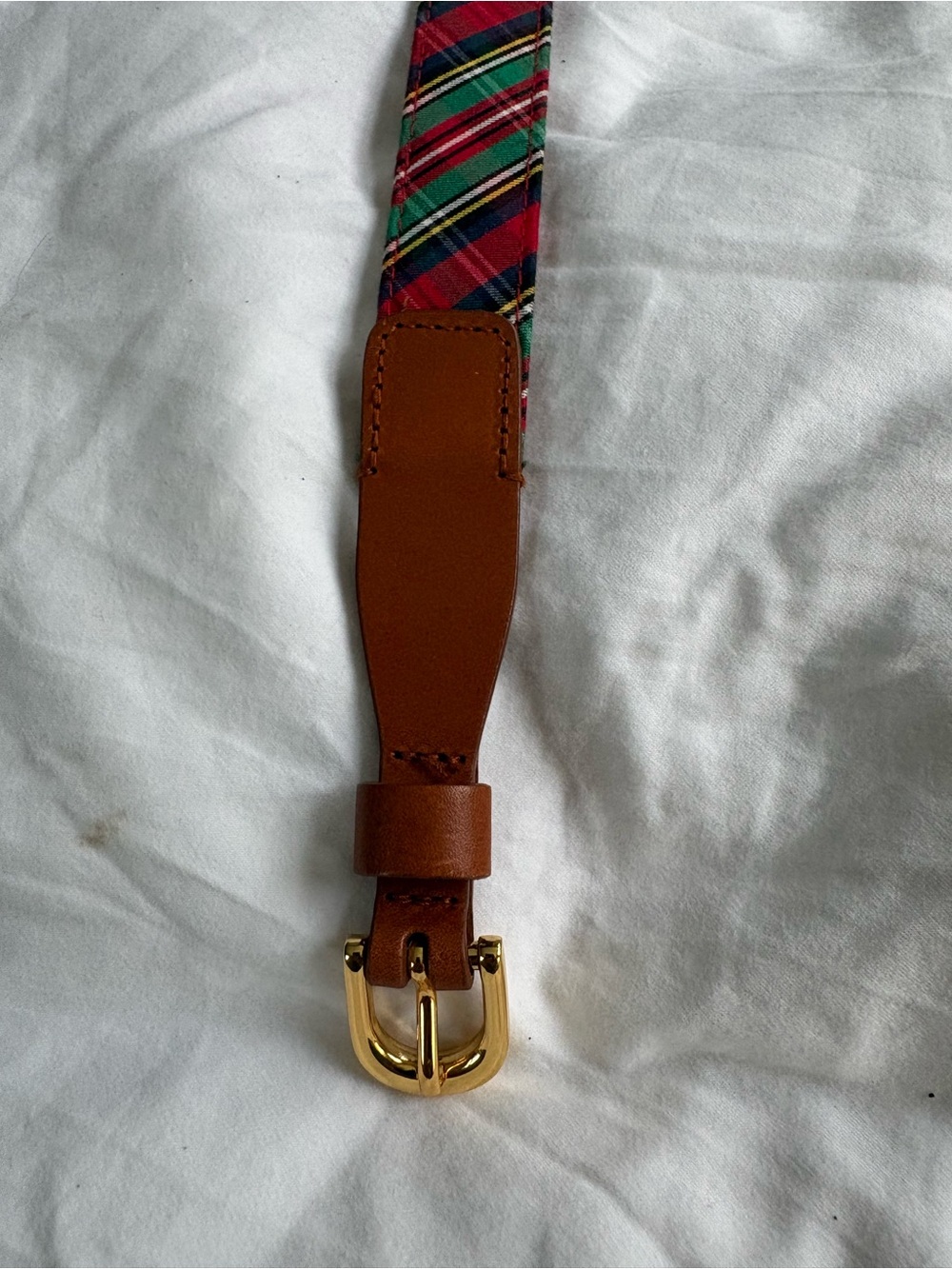 Vineyard Vines Tarton Plaid Cotton Cashmere Leather Belt Gold Buckle Preppy